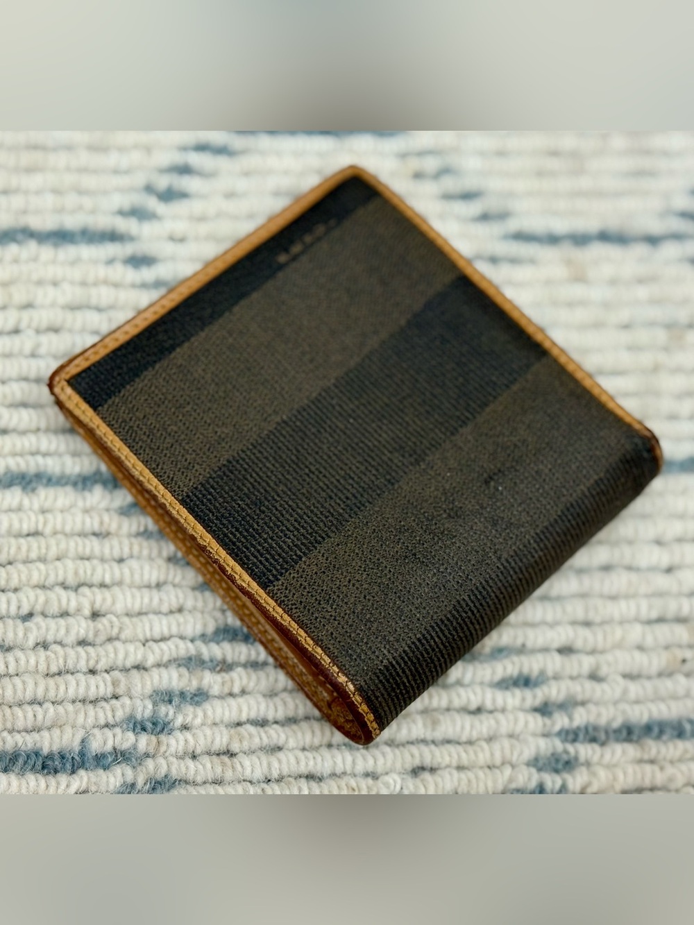 FENDI Vintage 80’s Unisex Classic Pequin Striped Canvas Brown Leather Bi Wallet - Picture 6 of 16